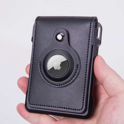 Genuine Leather Airtag Wallet RFID Blocking Quick Access Badge Card Holder