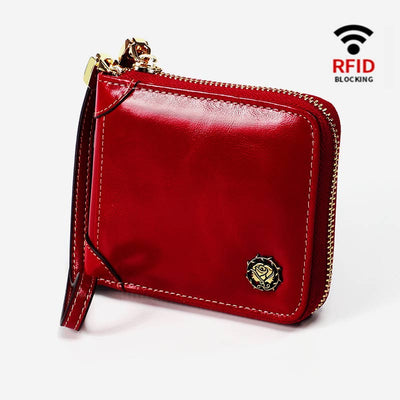 Small Bifold Zip Around Wallet RFID Blocking with Card Holder Coin Purse