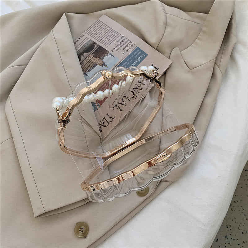 Crossbody Bag For Women Clip Pearl Chain Transparent Bag