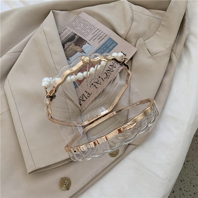 Crossbody Bag For Women Clip Pearl Chain Transparent Bag
