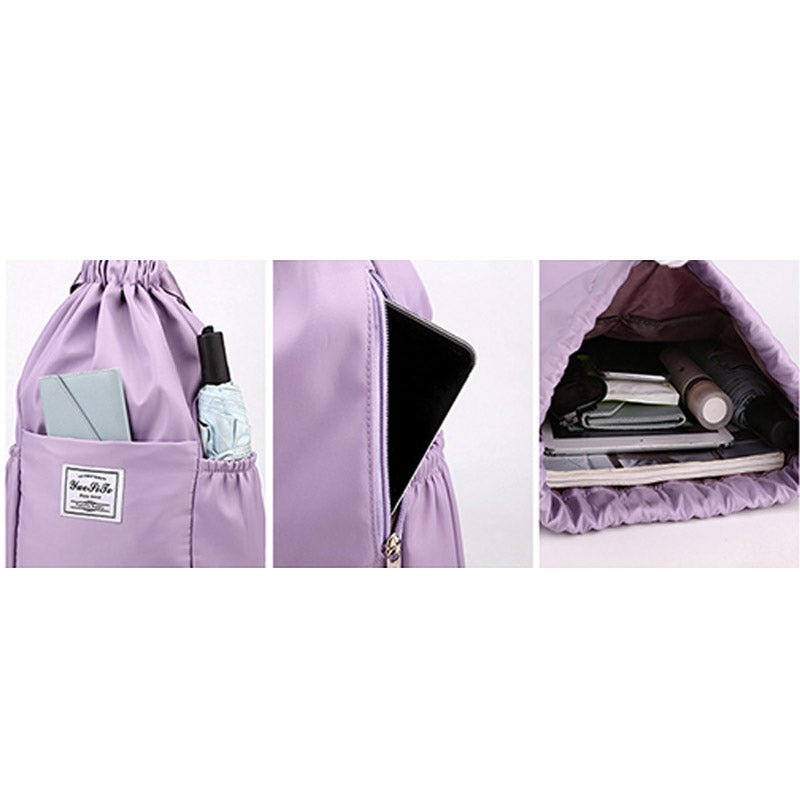 Waterproof String Bag Foldable Sports Gym Drawstring Backpack with Side Pocket