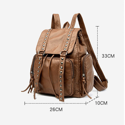 Rivet Backpack For Women Travel Soft Plain Color Leather Daypack