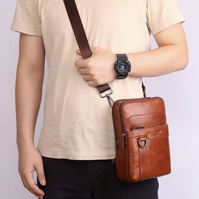 Messenger Bag For Men Three Styles Pockets Leather Crossbody Bag