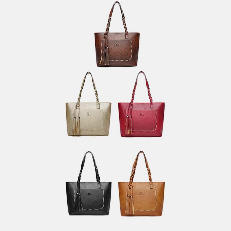 Large Capacity Business Office Handbag Women's Soft PU Tassel Tote Shoulder Bag
