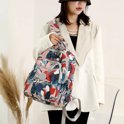 Backpack for Women Waterproof Multi-Compartment Printing Casual Nylon Lightweight Schoolbag