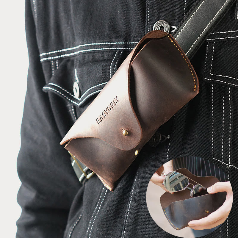 Retro Glasses Storage Bag Portable Lightweight Leather Belt Purse