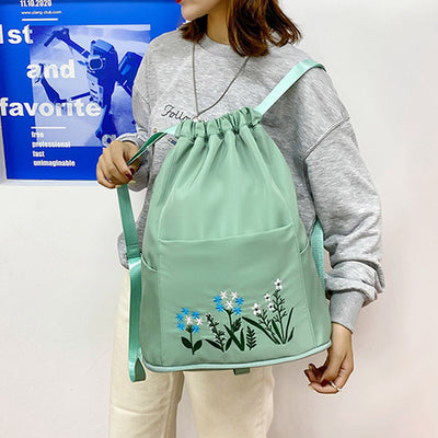 Large Capacity Waterproof Foldable Floral Embroidery Fitness Travel Backpack