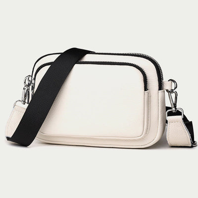 Triple Zip Genuine Leather Crossbody Bag Casual Travel Purse