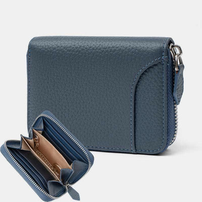 RFID Blocking Small Compact Zip Around Wallet Genuine Leather Coin Purse