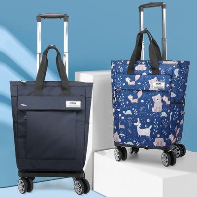 Rolling Tote For Short Travel Lightweight Pull Rod Shopping Handbag