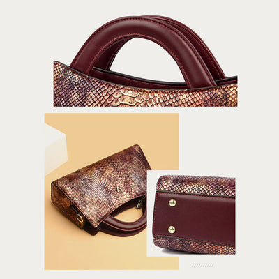 Top-Handle Bag For Women Snakeskin Grain Shape Elegant Crossbody Bag