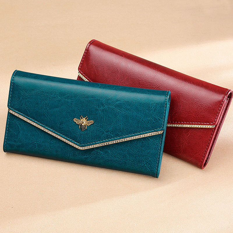 Multifunctional Large Capacity Genuine Leather RFID Trifold Wallet