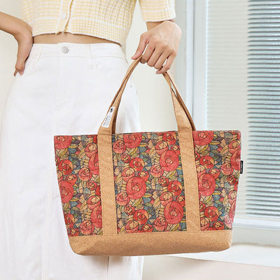 Floral Tote For Women Commuter Eco-Friendly Cork Shoulder Bag