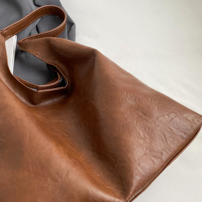 Large Tote Women Minimalist Solid Leather Commuter Shoulder Purse