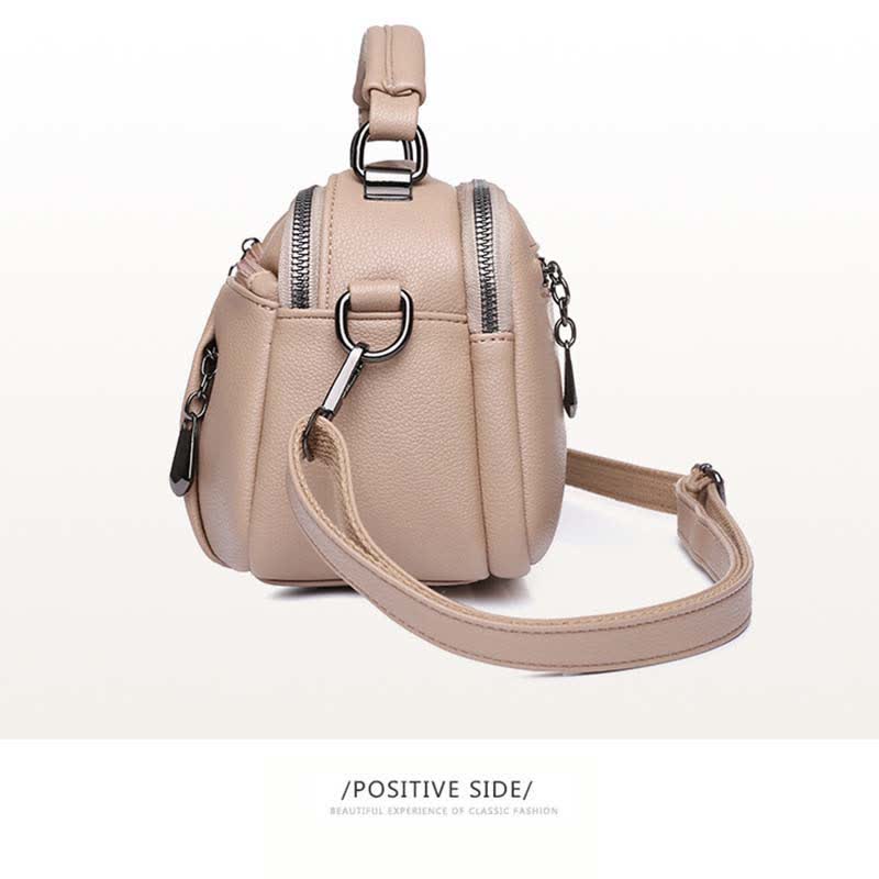 Multi-Pocket Leather Crossbody Purse for Women Small Top Handle Satchel Handbag