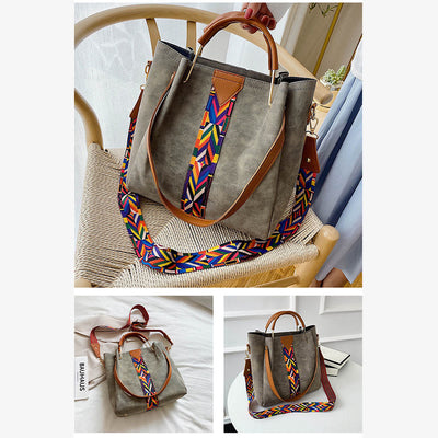 Top-Handle Bag For Women Vintage Frosted Large Capacity Two-Piece Shoulder Bag