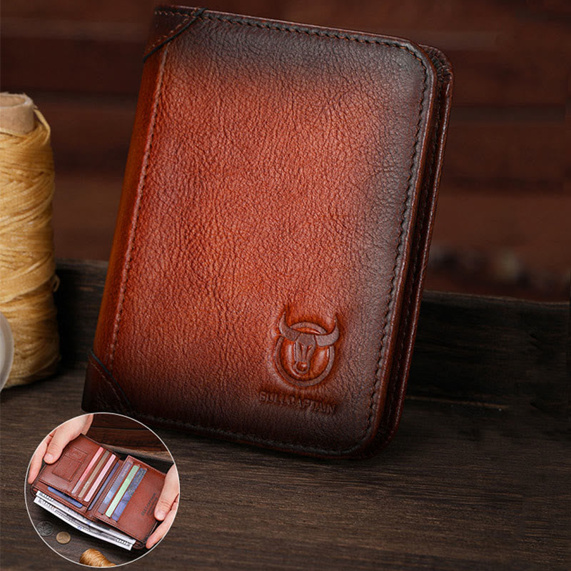 Wallet For Men Genuine Leather Vertical Multiple Slot Short Purse