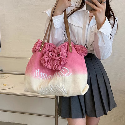 Tote For Women Gradient Color Style Tassel Large Daily Purse
