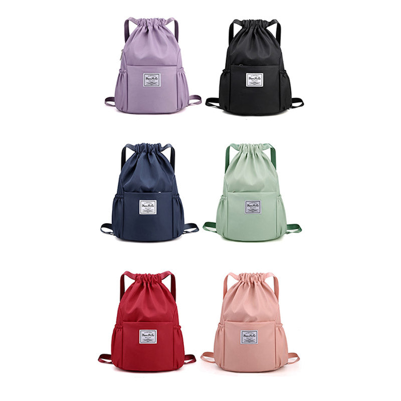 Waterproof String Bag Foldable Sports Gym Drawstring Backpack with Side Pocket