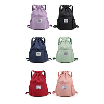 Waterproof String Bag Foldable Sports Gym Drawstring Backpack with Side Pocket