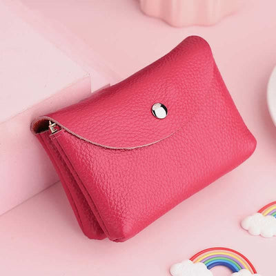 Genuine Leather Coin Purse Mini Wallet Card Holder with Zipper Pocket