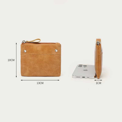 Retro Leather Coin Pouch Change Holder for Women Mini Zipper Wallet