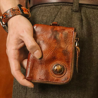 Wallet For Men Multifunctional Soft Leather Vintage Daily Zipper Purse - Chocolate - image 1