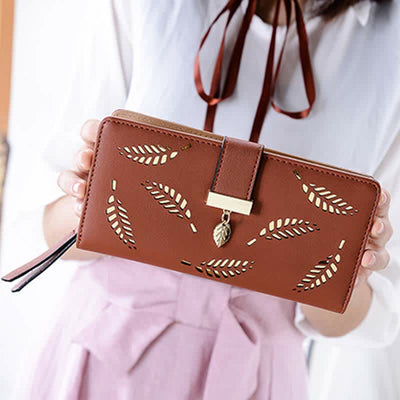 Large Leather Wallet for Women Hollow Out Long Ladies Clutch