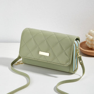 Double Zip Phone Bag Quilted Crossbody Bag Wallet Clutch
