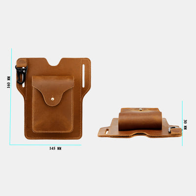 Outdoor Leather Retro Solid Color 7.2 Inch Cell Phone Belt Bag