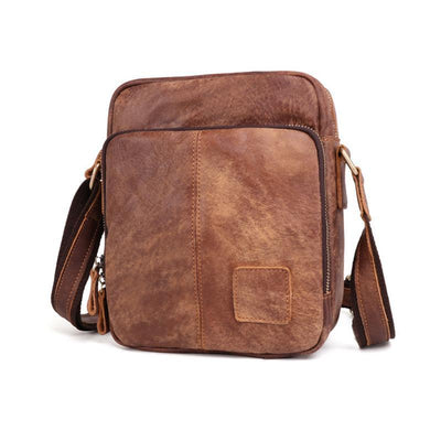 Men's Genuine Leather Triple Zip Classic Crossbody Bag