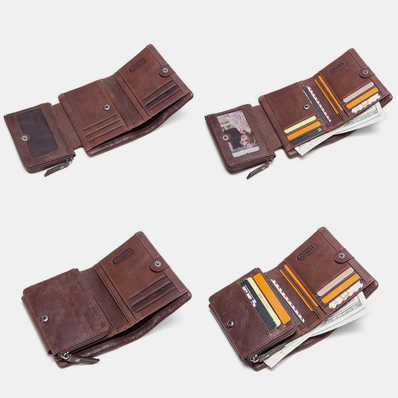 High Capacity Vintage Leather Trifold Wallet