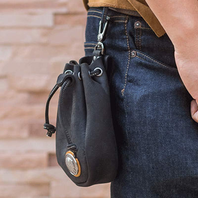 Retro Unisex Waist Pouch Small Drawstring Leather Belt Bag