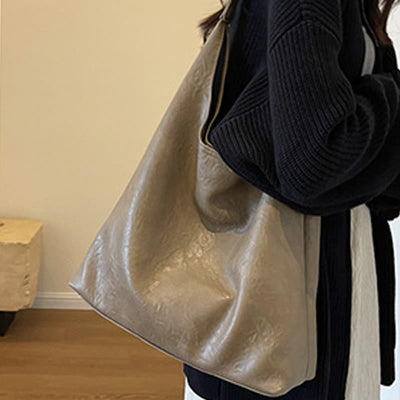 Large Tote Women Minimalist Solid Leather Commuter Shoulder Purse