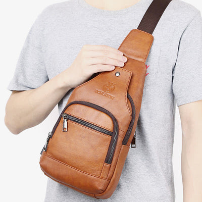 Genuine Leather Sling Bag Crossbody Backpack for Men Hiking Travel Daypack