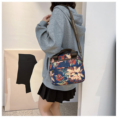 Triple Compartment Handbag Women Colorful Printing Oxford Crossbody Purse