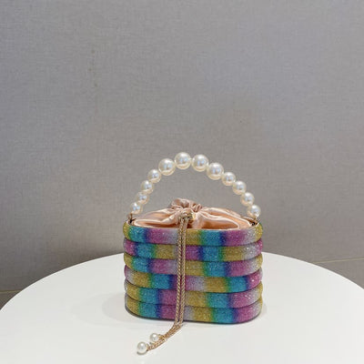Diamond Pearl Chain Bag For Women Party Drawstring Crossbody Bag