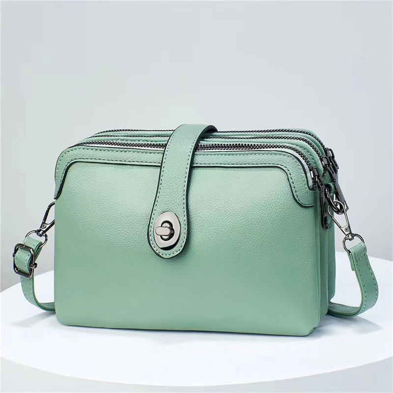 Triple Compartment Leather Bag For Women Large Capacity Plaid Bag
