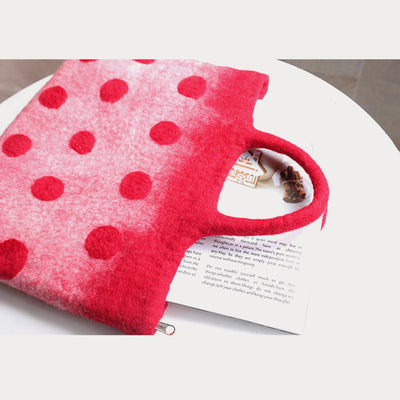 Wool Felt Tote For Women Round Dot Decor Handbag