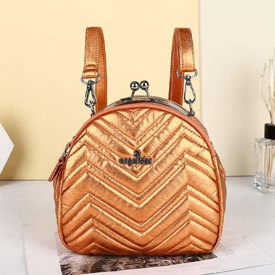 Triple Compartment Mini Backpack Kisslock Zipper Daypack Fashion Party Purses Handbags