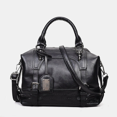 Retro Vegan Leather Tote Crossbody Bag Doctor Bag for Ladies Boston Bag