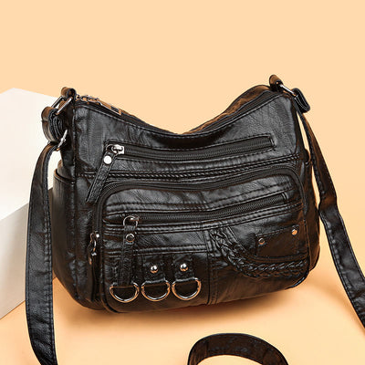 Crossbody Bag For Women Twist Pattern Multi Pockets Leather Purse