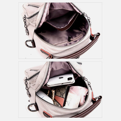 Multi-function Soft Faux Leather Shoulder Bag Convertible Backpack Purse
