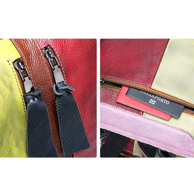 Women Backpack Purse Convertible Shoulder Bag Genuine Leather Colorblock Casual Daypack
