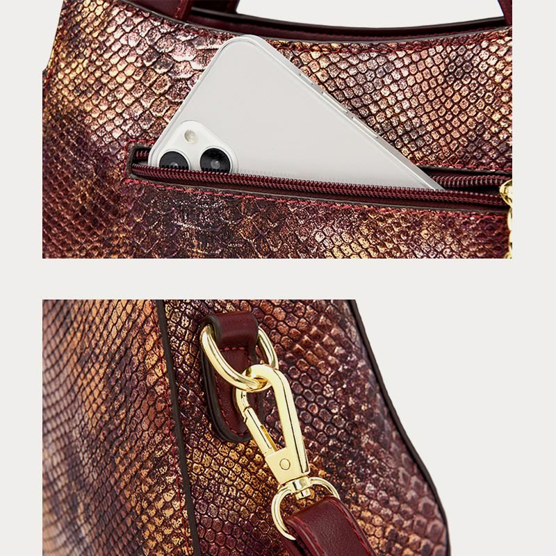 Top-Handle Bag For Women Snakeskin Grain Shape Elegant Crossbody Bag