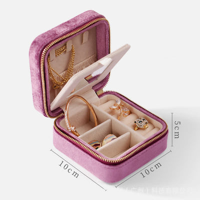 Storage Bag for Women with Mirror Velvet Square Jewelry Case