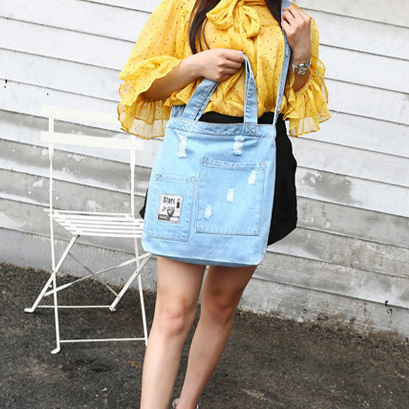 Denim Tote For Outing Retro Canvas Ripped Crossbody Bag