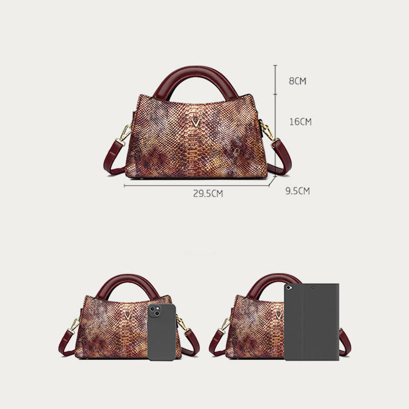 Top-Handle Bag For Women Snakeskin Grain Shape Elegant Crossbody Bag