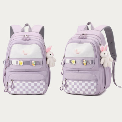 Backpack For Women Plaid Pattern Bright Color Simple Schoolbag