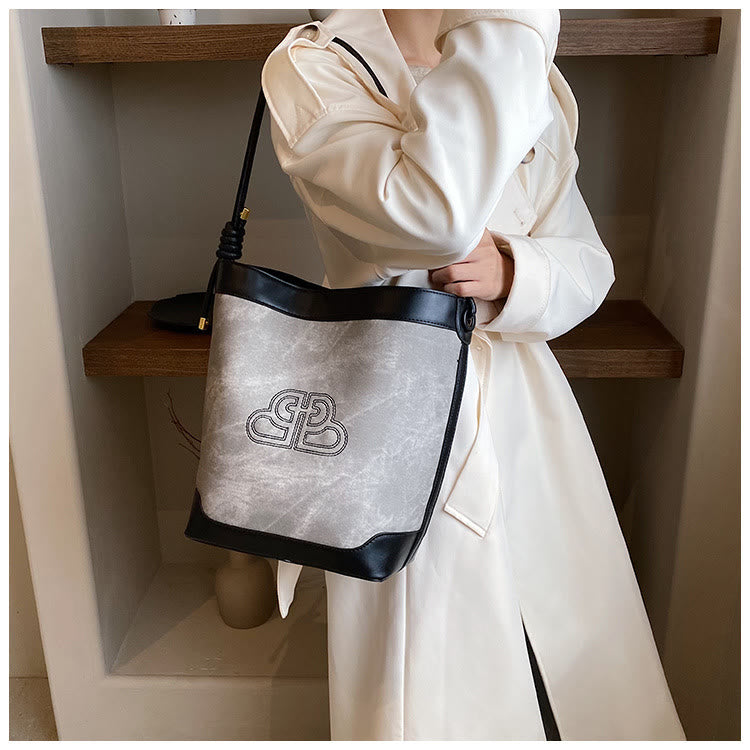 Vintage Bucket Bag For Women Vegan Leather Underarm Tote